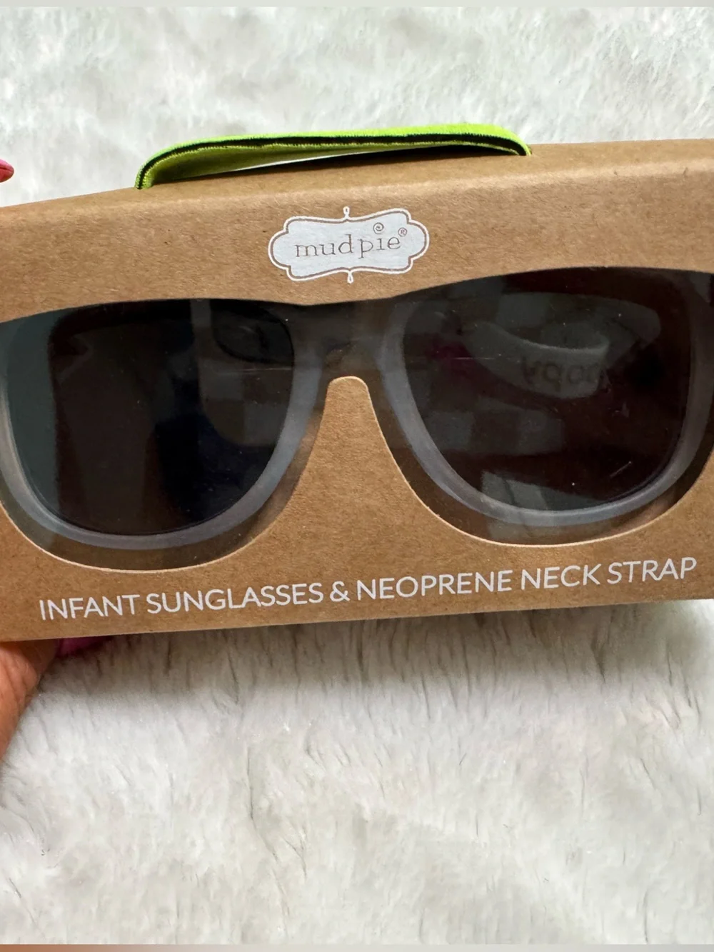 NWT- Mud Pie clear Blue Frame Baby/Toddler Sunglasses with Bright Green Strap